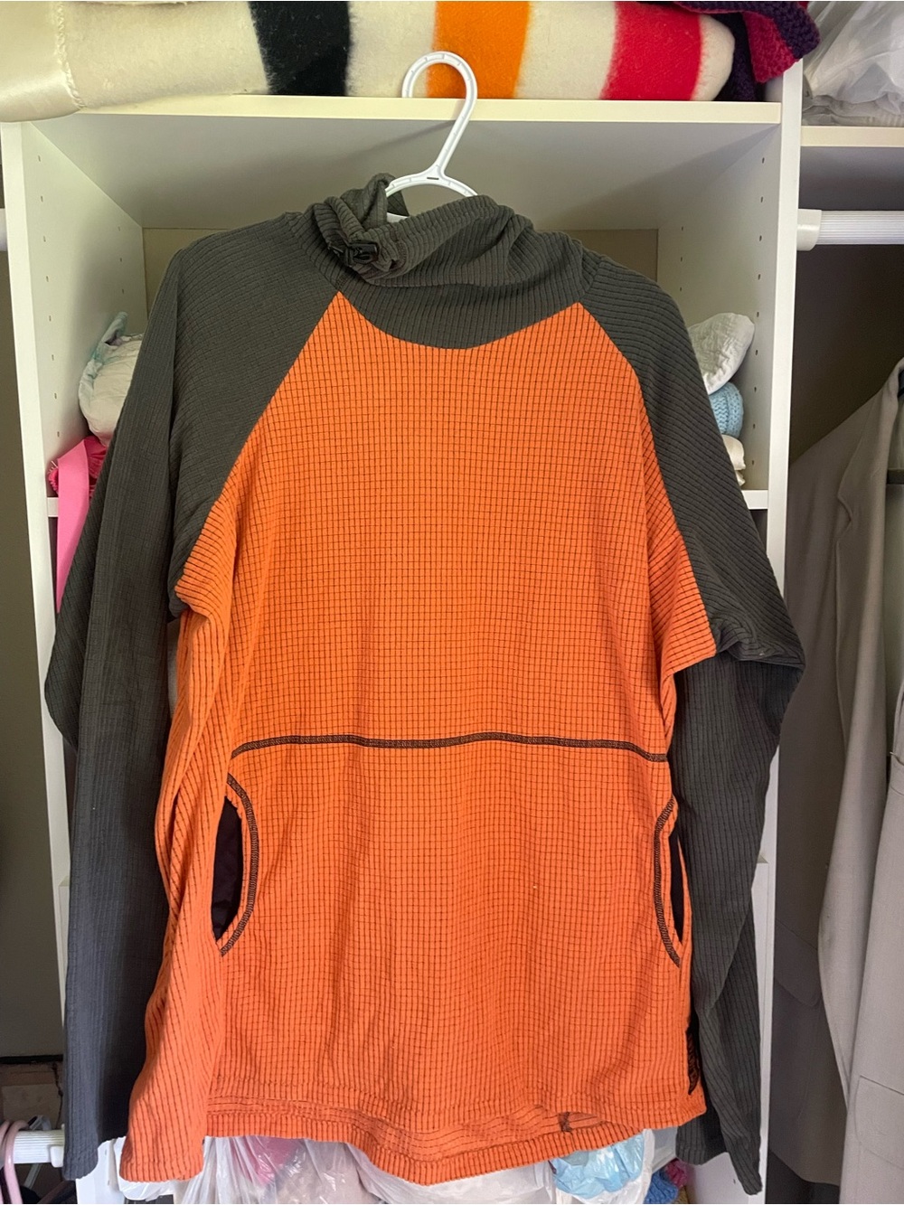 Melanzana Orange and Dark Gray Waffle Pullover Hoodie